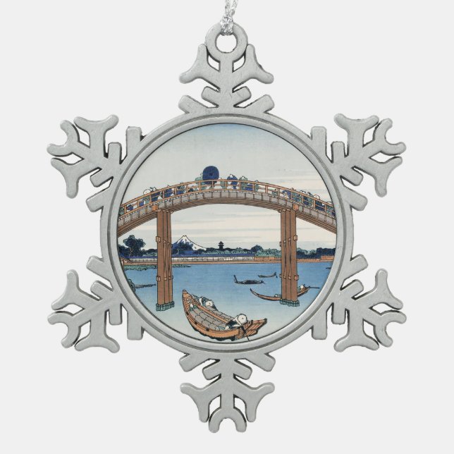 Housai Mount Fuji von unterhalb der Men's Bridge Schneeflocken Zinn-Ornament (Vorderseite)