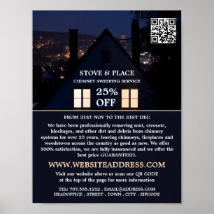 House at Night Portrait, Chimney Sweep Service Poster