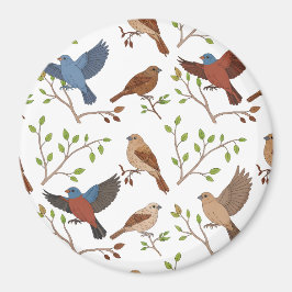 House Bunting Birds Square Pattern Magnet