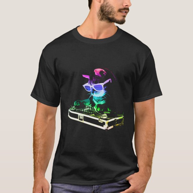 House Cat Rainbow Dj Cat Kitty T-Shirt (Vorderseite)