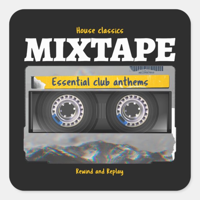 House Classics Mixtape Club Anthems Quadratischer Aufkleber (Vorderseite)