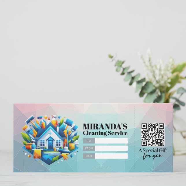 House Cleaning Services Gift Certificate Voucher Einladung (Stehend Vorderseite)