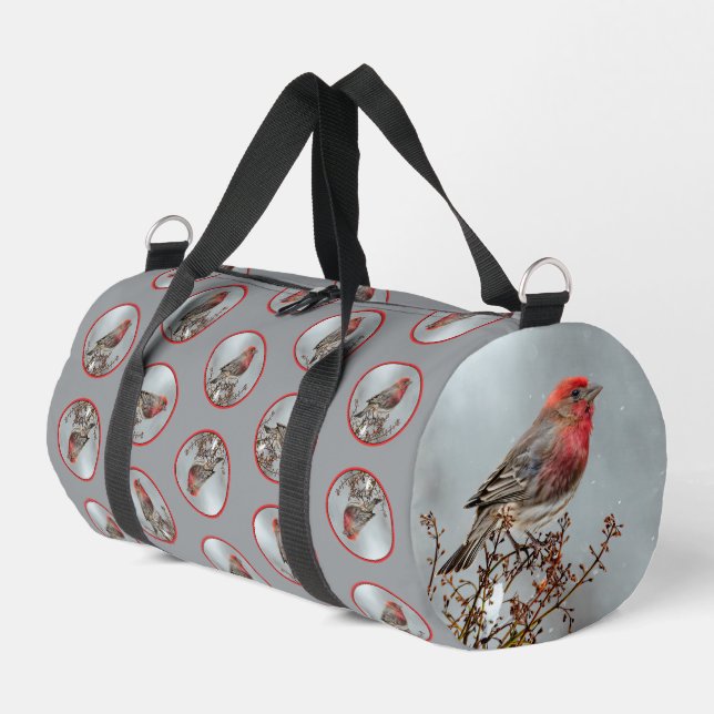 House Finch im Winter Snow Original Foto Duffle Bag (Linke Seite)