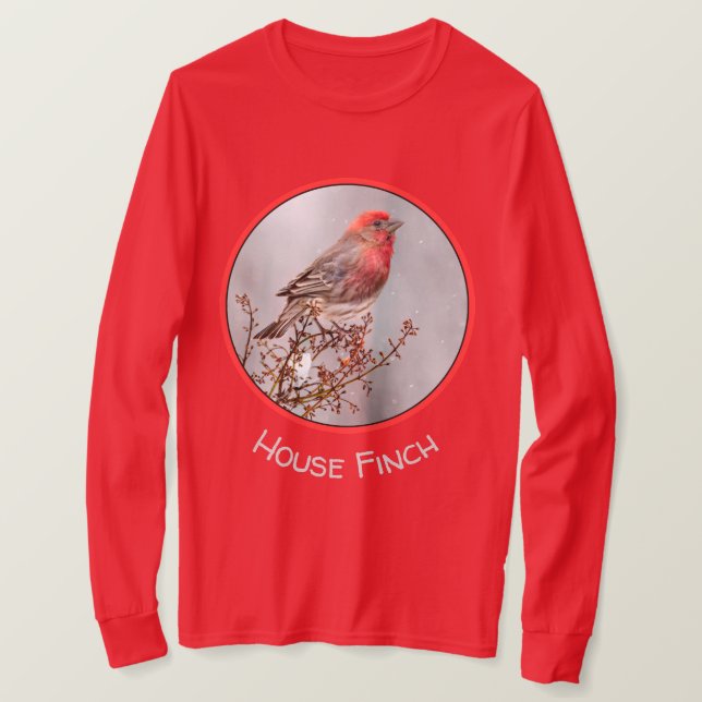 House Finch in Snow - Original Foto T-Shirt (Design vorne)