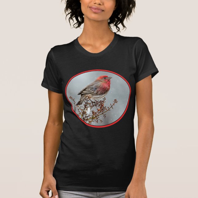 House Finch in Snow - Original Foto T-Shirt (Vorderseite)