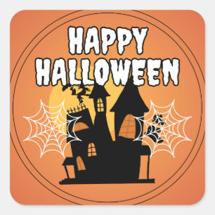 House Happy Halloween Quadratischer Aufkleber