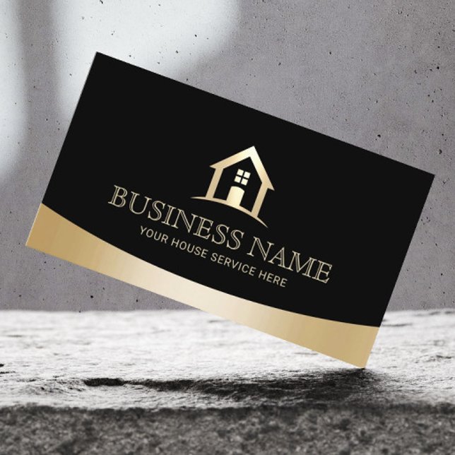 House Logo Real Anwesen Realtor Modernes Black & G Visitenkarte (Von Creator hochgeladen)