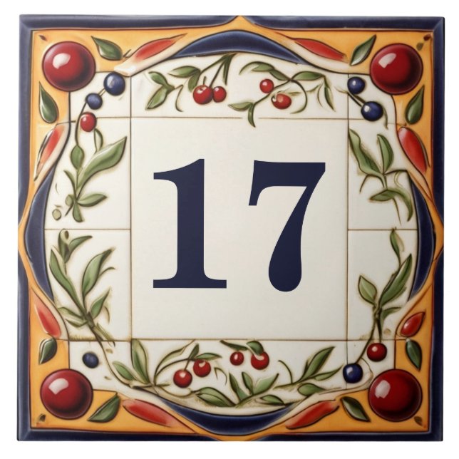 House Number Plaque Sign Red Cherry Art Custom No. Fliese (Vorderseite)