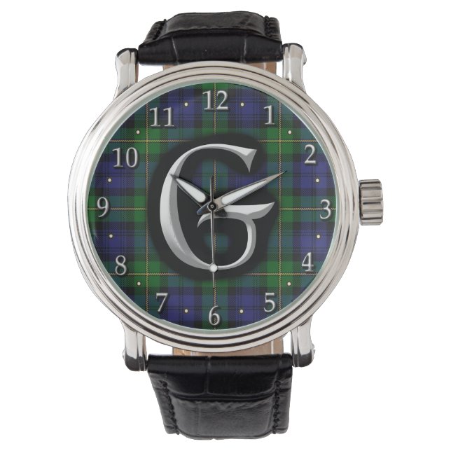 House of Gordon Letter G Monogram Clan Tartan Armbanduhr (Vorderseite)