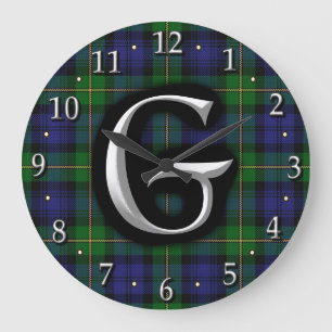 House of Gordon Letter G Monogram Clan Tartan Große Wanduhr