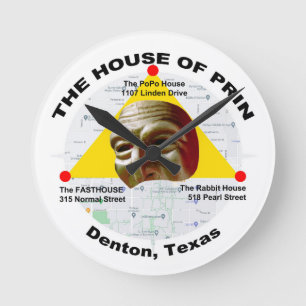 House of Prin Fasthouse Rabbits PoPo Denton Texas Runde Wanduhr