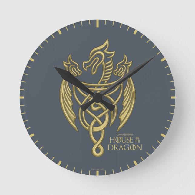 HOUSE OF THE DRAGON Golden Filigree Dragon Crest Runde Wanduhr (Vorderseite)