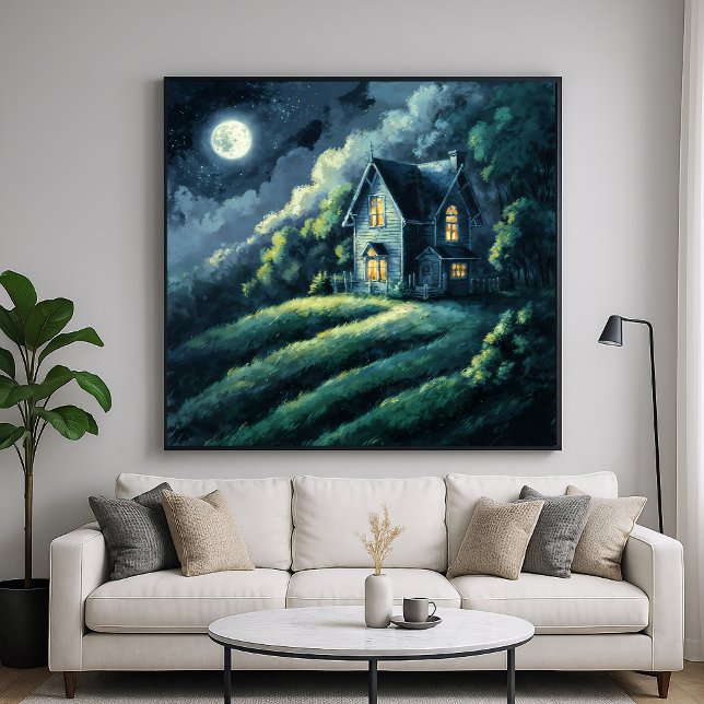 House on Moonlit Hill - Impressionismus Poster (Von Creator hochgeladen)