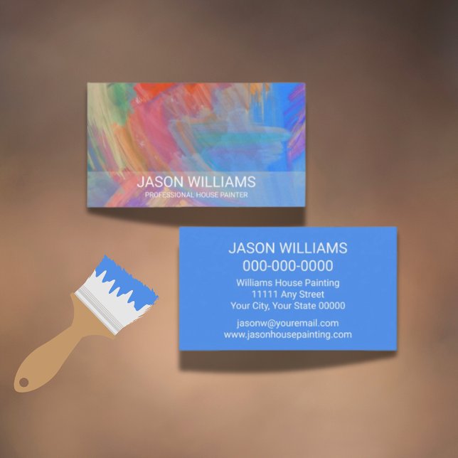 House Painter Moderne Berufliche Multicolor Visitenkarte (Colorful, artistic business card showcasing your painting skills. Vibrant, professional, memorable.)