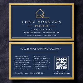 House Painter QR Code Gold Blue Metal Painting  Visitenkarte
