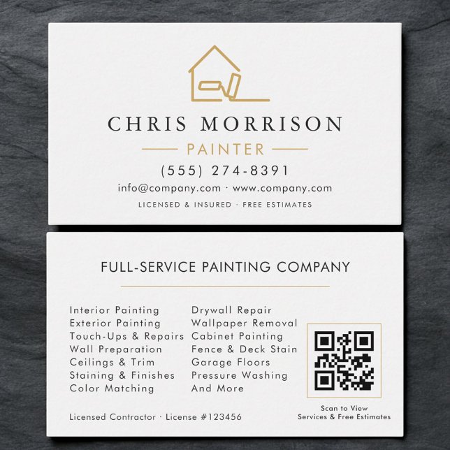 House Painter White Gold QR Code Visitenkarte (Von Creator hochgeladen)