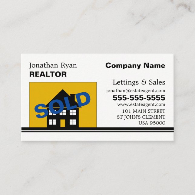 House Sold, Realtor, Anwesen Agent Business Card Visitenkarte (Vorderseite)