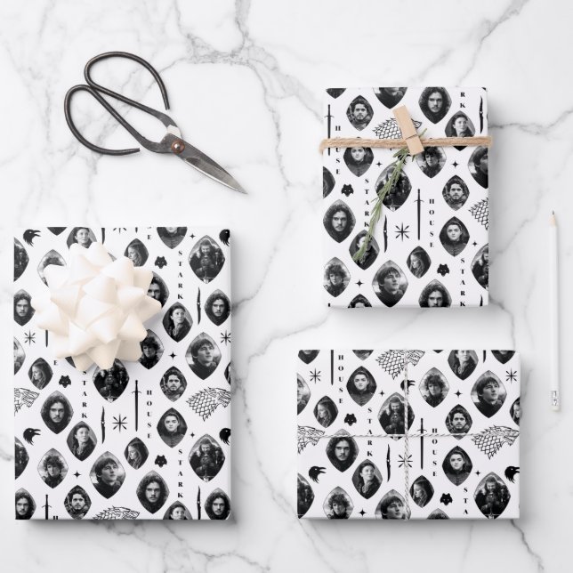 House Stark Icons & Portraits Muster Geschenkpapier Set (Vorderseite)