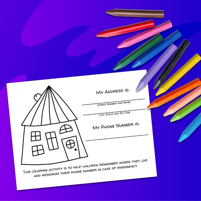 House Teach Emergency Info for Kids Activity Card Postkarte (Von Creator hochgeladen)