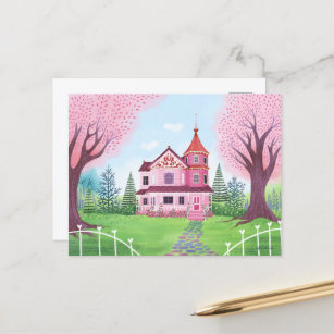 House Viktorianisch Pink Lady / Queen Anne Postkarte