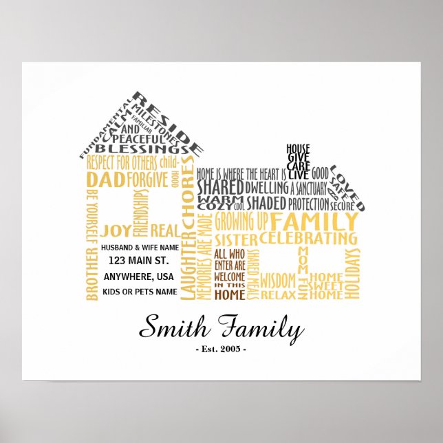 House Word Art mit Familiennamen Poster (Vorne)