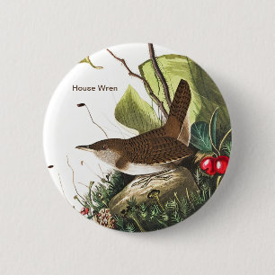 House Wren von John James Audubon, Birdwatcher Bir Button