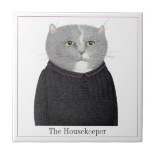 HOUSEKEEPER CAT 4.25" Square Keramik Tile + Text Fliese