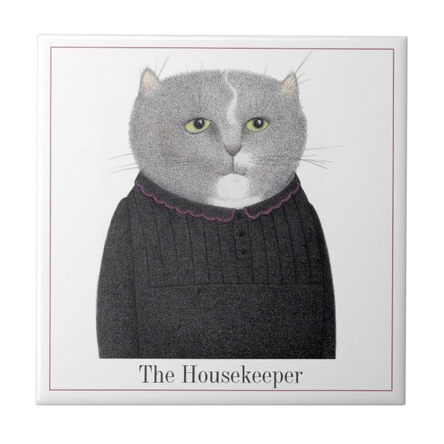 HOUSEKEEPER CAT 4.25" Square Keramik Tile + Text Fliese (Vorderseite)