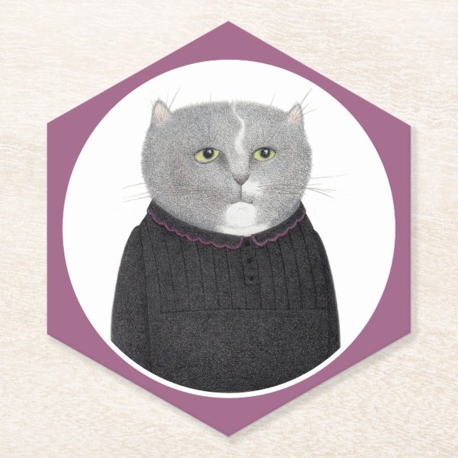 HOUSEKEEPER CAT Pointy Hexagon Paper Untersetzer (Vorderseite)