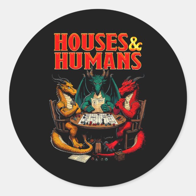 Houses And Humans Funny Tabletop Rpg Dice Game Par Runder Aufkleber (Vorderseite)