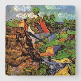 Houses in Auvers, Fine art by Vincent van Gogh. Quadratische Wanduhr