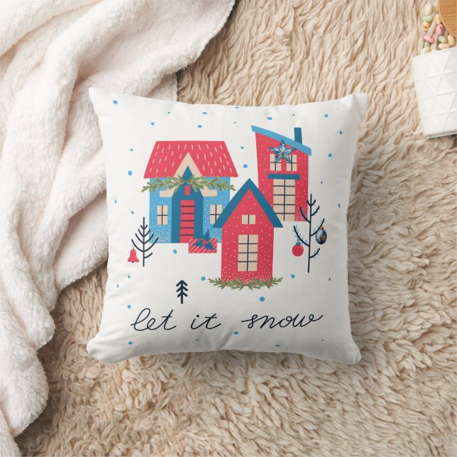 Houses Let it Snow Merry & Bright Christmas Pillow Kissen (Decke)