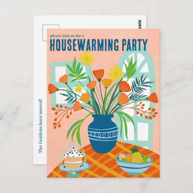 HOUSEWARMING Floral Bouquet Neue Zuhause Adresse N Postkarte (Vorne/Hinten)