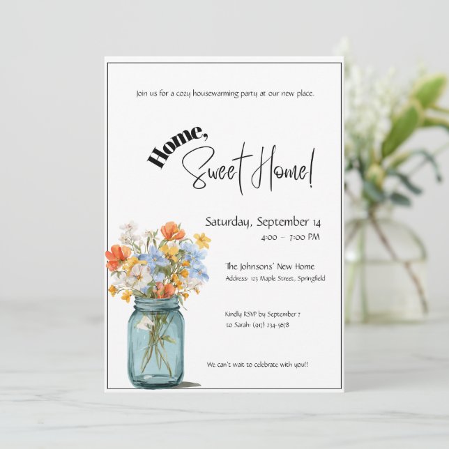 Housewarming Invitation • Home Sweet Home Floral Einladung (Stehend Vorderseite)