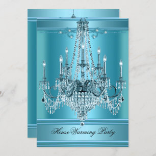HouseWarming Party Chandelier Rich Aquamarin Blue Einladung