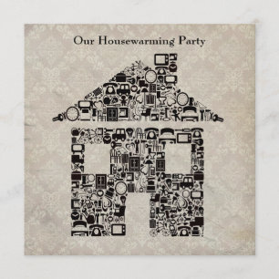 Housewarming-Party Einladung - Damast-Tapete