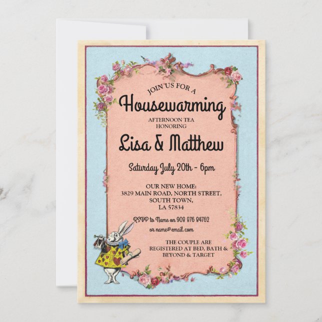 Housewarming-Party-Märchenland-Kaninchen-Tee laden Einladung (Vorderseite)