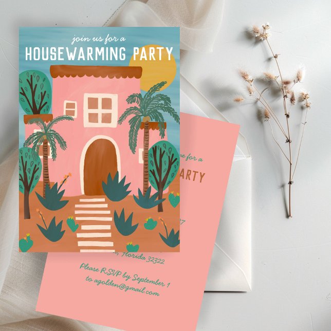 HOUSEWARMING PARTY Neue rosa Zuhause-Adresse CUSTO Einladung (HOUSEWARMING PARTY Invite New Home Address CUSTOM Invitatation)