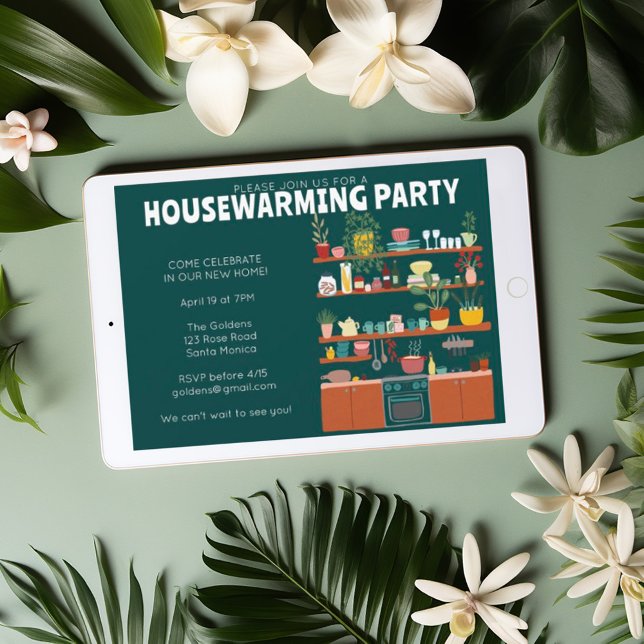 Housewärming Party Niedlich Gemütliche Küche Baumf Einladung (Cute whimsical housewarming party invitation. Customize with your own text, send digitally tree free)