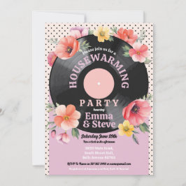 Housewärming Record Music Floral Blume 1950s Einladung