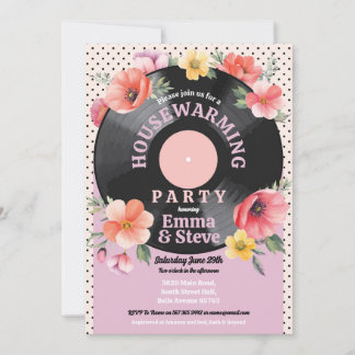 Housewärming Record Music Floral Blume 1950s Einladung