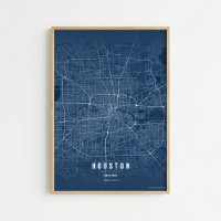 Houston Blaue Karten Druck Texas Stadt Poster Wand