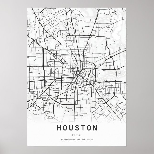 Houston City Kartographie Karte Poster (Vorne)