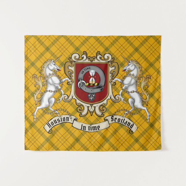 Houston Clan Abzeichen & Unicorns w/Tartan Wandteppich (Vorderseite (Horizontal))