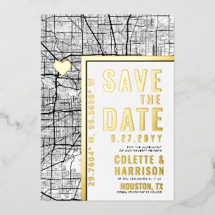 Houston Love Locator   Hochzeit Save the Date Folieneinladung