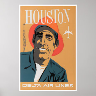 Houston Reiseplakat Texas Kunst Delta Druck Poster