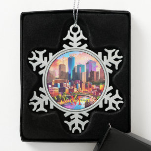 Houston Skyline Abstrakt Art Schneeflocken Zinn-Ornament