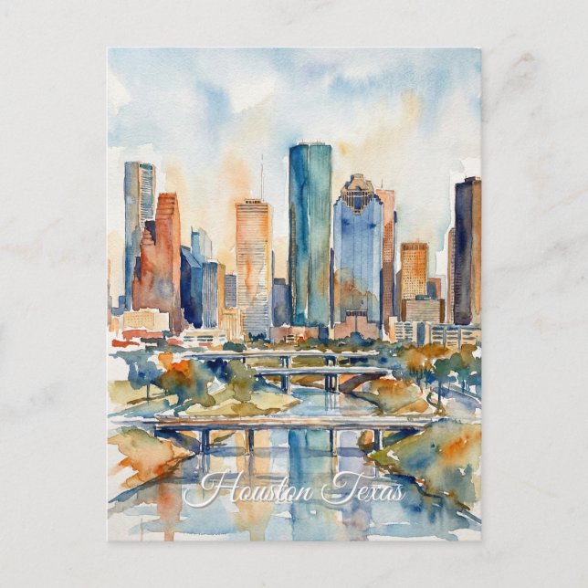 Houston Skyline Aquarell Postkarte (Vorderseite)