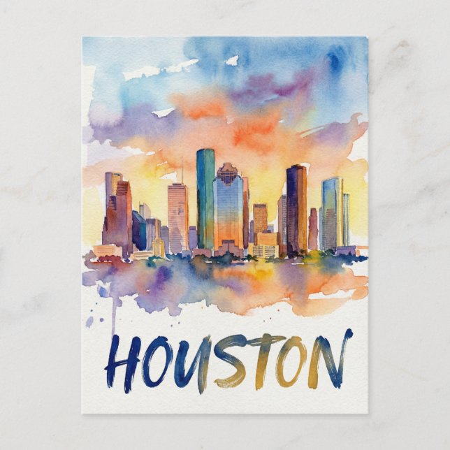 Houston Skyline Aquarell Postkarte (Vorderseite)