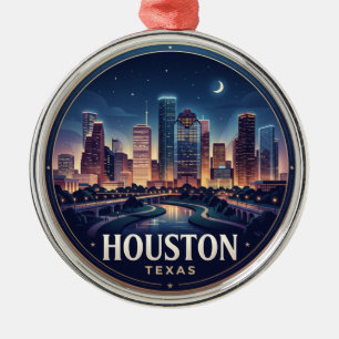Houston Skyline bei Nacht Texas Ornament Aus Metall